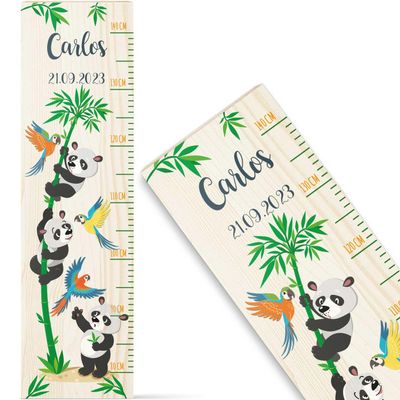 GRAVURZEILE Wooden Height Chart for Children, Panda Design, Personalized