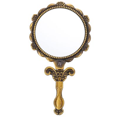 Embossed Gold Metal Folding Hand Mirror, Vintage Elegant