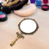 Embossed Gold Metal Folding Hand Mirror, Vintage Elegant view 3