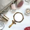 Embossed Gold Metal Folding Hand Mirror, Vintage Elegant view 4