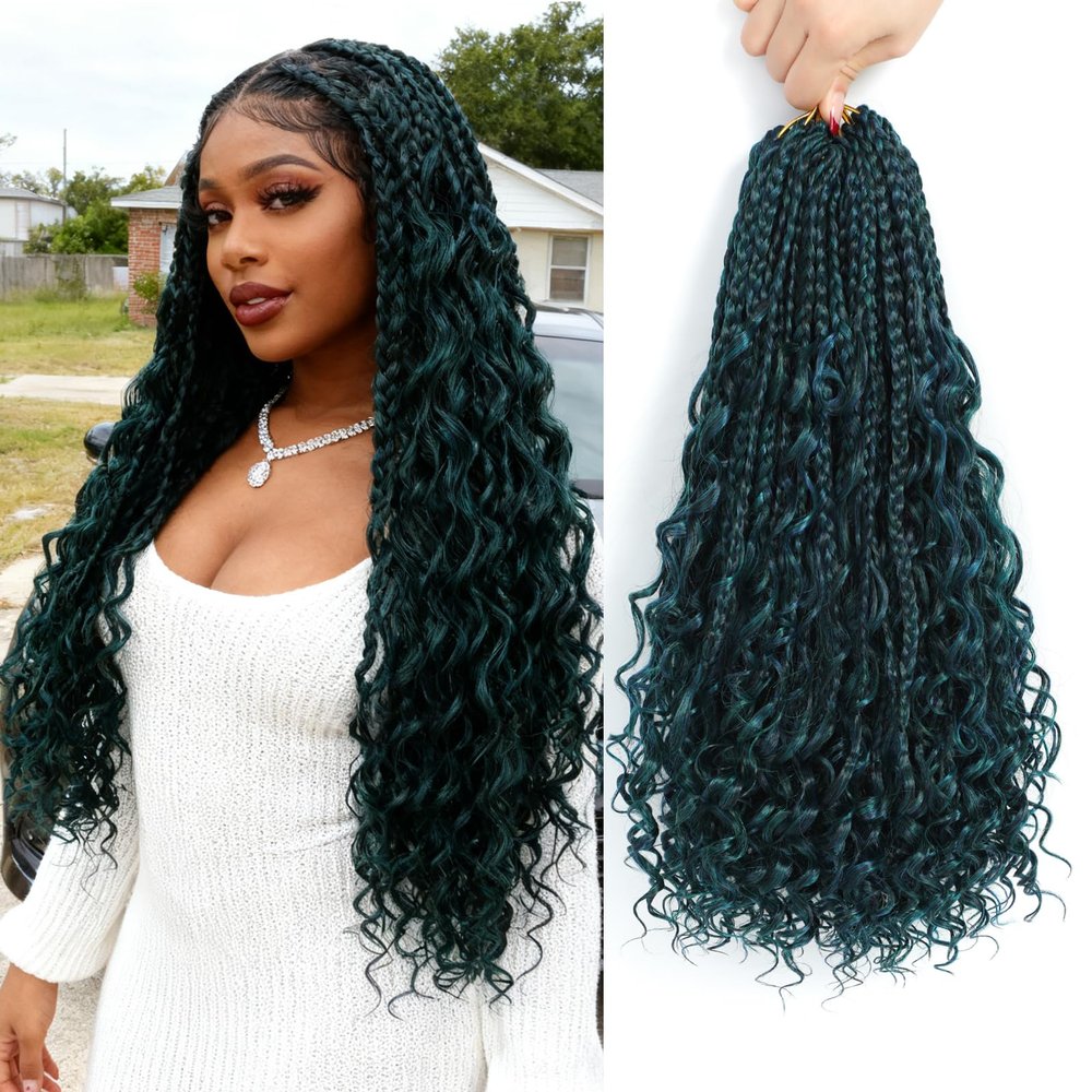 8 Packs Crochet Box Braids, 18 in Goddess Box Braids Crochet Hair, Bohemian Synthetic Hair Extensions for Black Women, 1B/Blue/Green