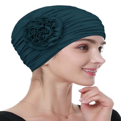 Alnorm Bamboo Chemo Headscarf for Women with Hair Loss, Pre-Tied Bonnet, Dark Green