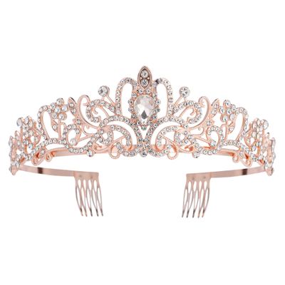 Nljihkure Crystal Tiara Crown for Women and Girls, Gold-Tone Metal Headband with Combs, 1 Pc