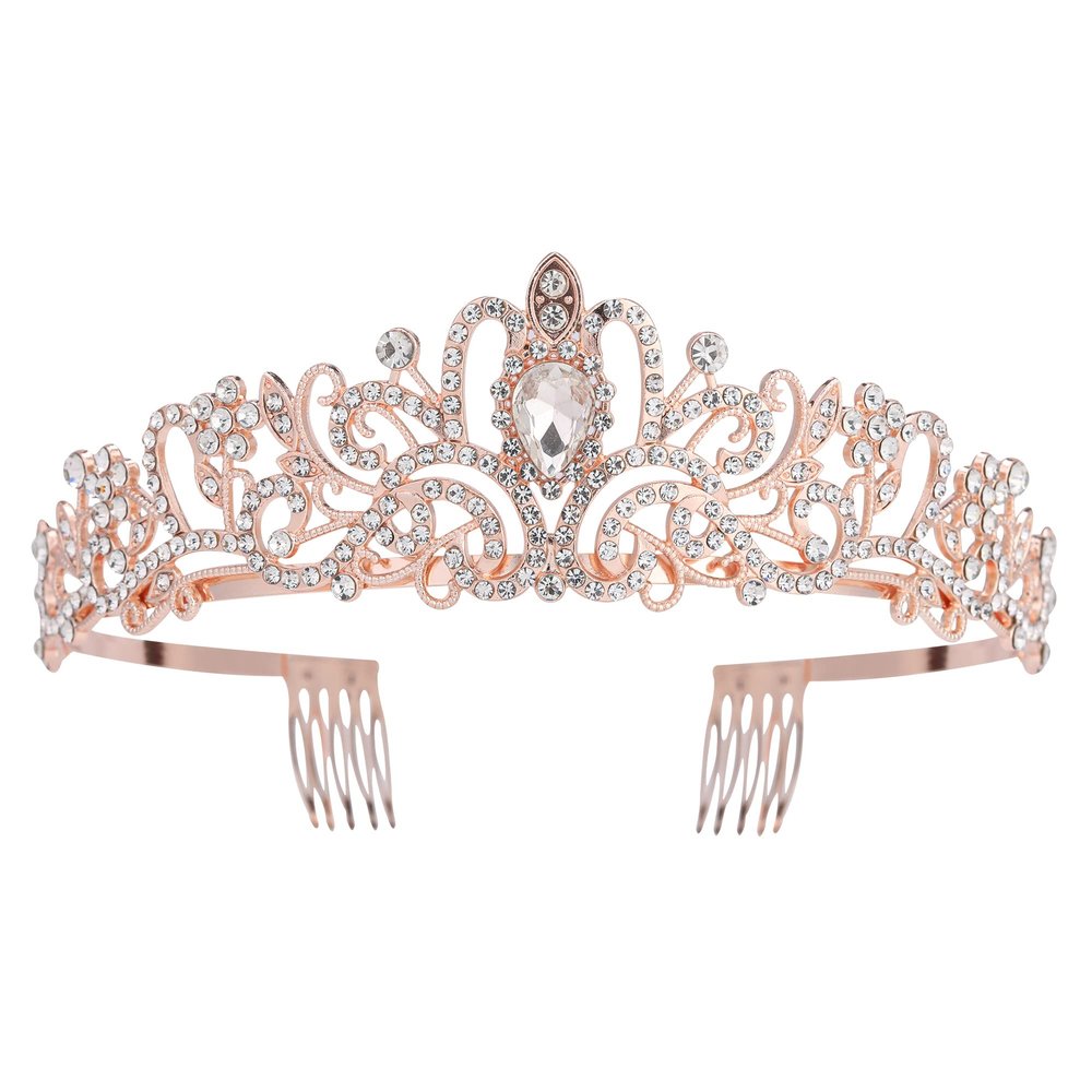 Nljihkure Crystal Tiara Crown for Women and Girls, Gold-Tone Metal Headband with Combs, 1 Pc