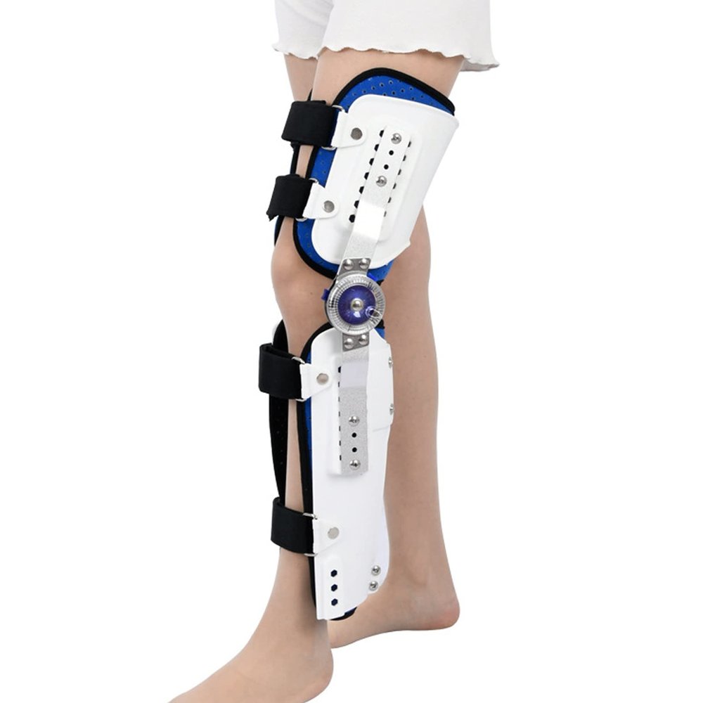 Universal ROM Hinged Knee Brace, Adjustable Postoperative Knee Stabilizer (Color: No Straps)