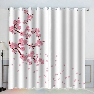 2-Piece Pink Flower Curtains, Blackout and Opaque, 234 x 137 cm (W x H)