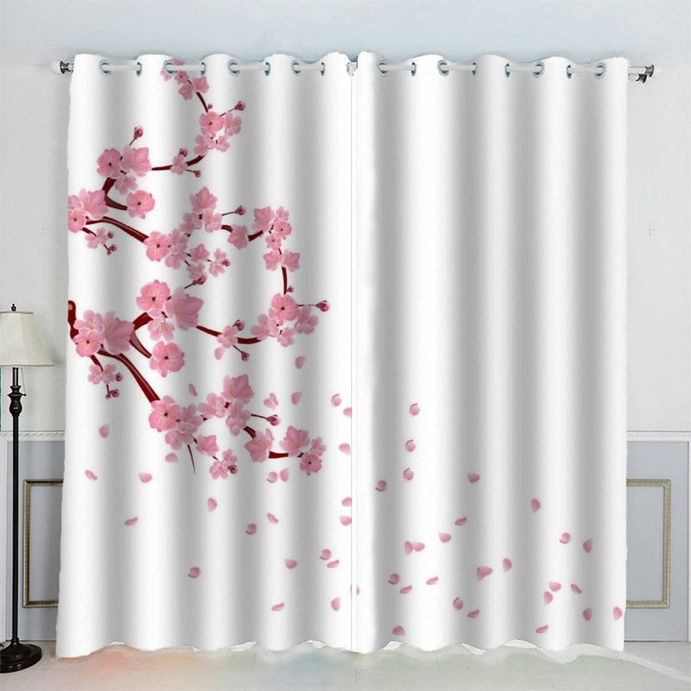 2-Piece Pink Flower Curtains, Blackout and Opaque, 234 x 137 cm (W x H)