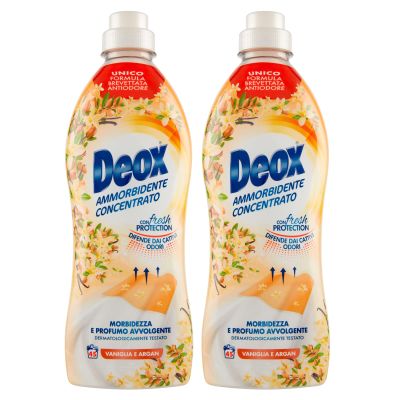Deox Fabric Softener Concentrate for Washing Machines, Soft and Fragrant Clothes, Fresh Protection Technology, Vanilla and Argan Scent, 45 Washes x 2 Packs