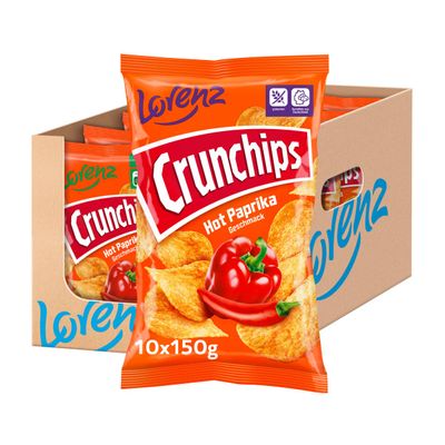 LORENZ Crunchips Hot Paprika, 10 x 150 g, Gluten-Free