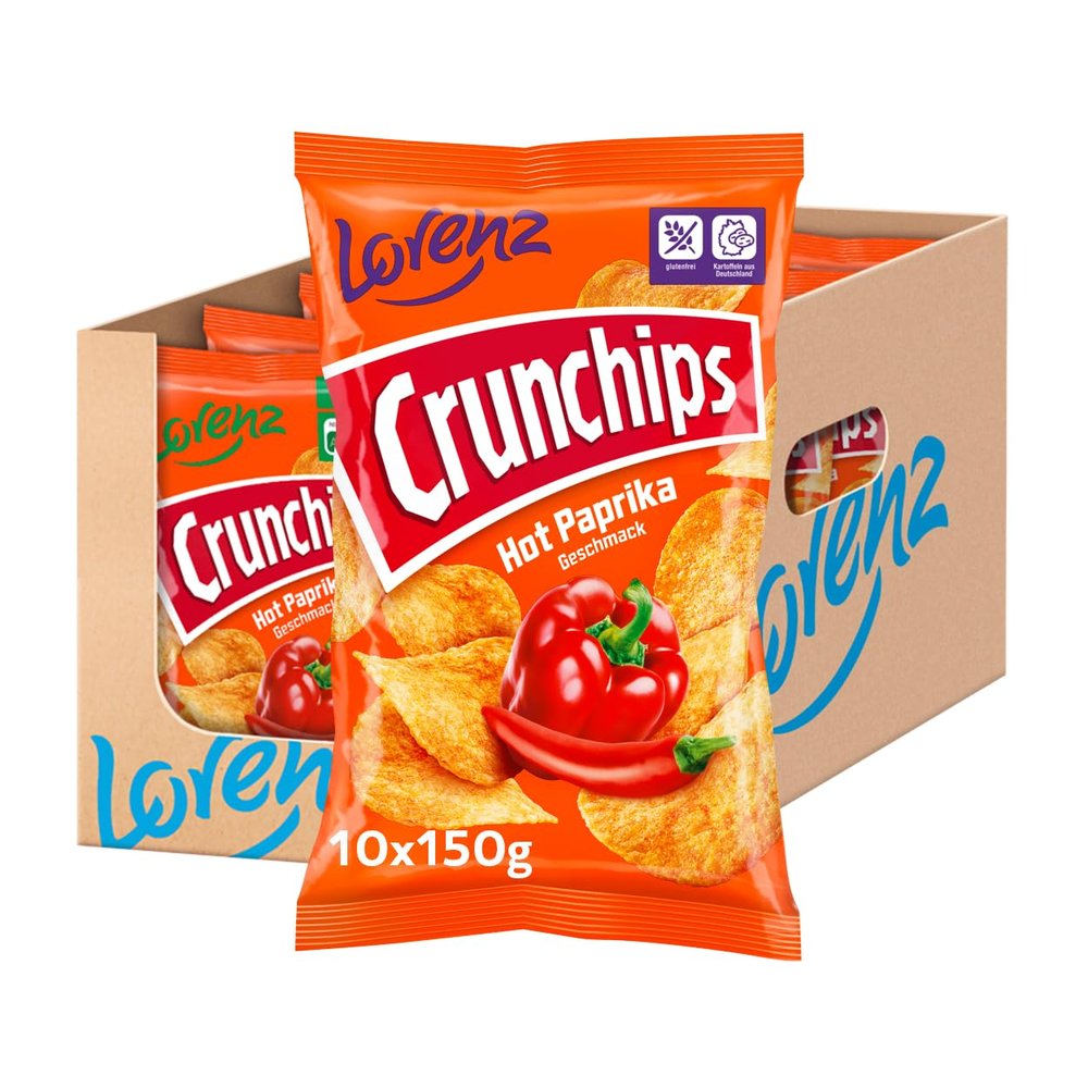 LORENZ Crunchips Hot Paprika, 10 x 150 g, Gluten-Free