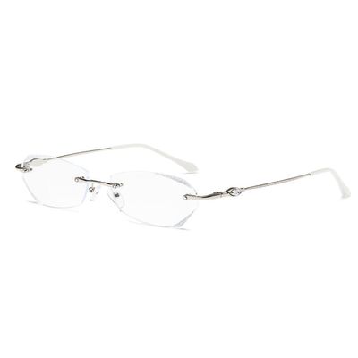 TERAISE Rimless Reading Glasses for Women with Blue-Light Blocking, Diamond-Cut Design (2.0, Silver)