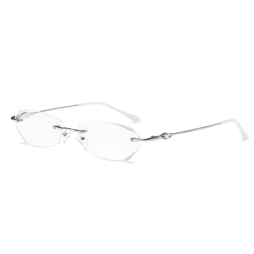 TERAISE Rimless Reading Glasses for Women with Blue-Light Blocking, Diamond-Cut Design (2.0, Silver)