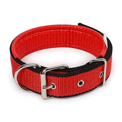 Adjustable Double-Layer Padded Dog Collar, Soft and Durable, 2-Pack, Red/Black, XL, 4.0 x 70 cm