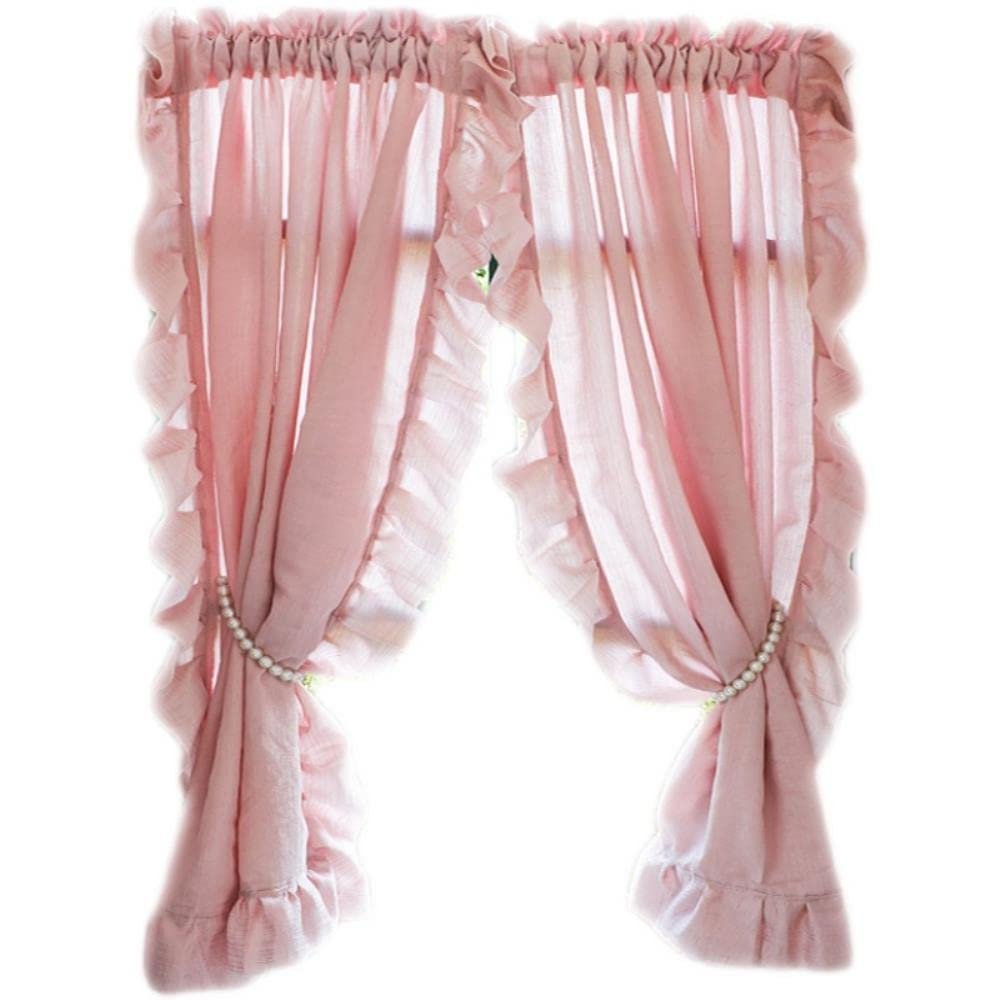 MANQILE European Pink Voile Curtain with Ruffles