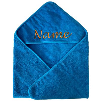 Schnoschi Turquoise Baby Hooded Towel with Embroidered Name, 75 x 75 cm, Bathrobe, Bath Towel, Hooded Towel, Poncho, Christening Gift