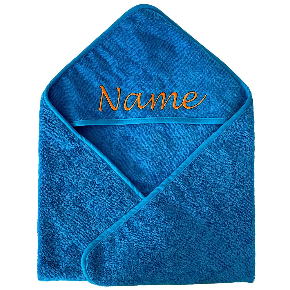 Schnoschi Turquoise Baby Hooded Towel with Embroidered Name, 75 x 75 cm, Bathrobe, Bath Towel, Hooded Towel, Poncho, Christening Gift