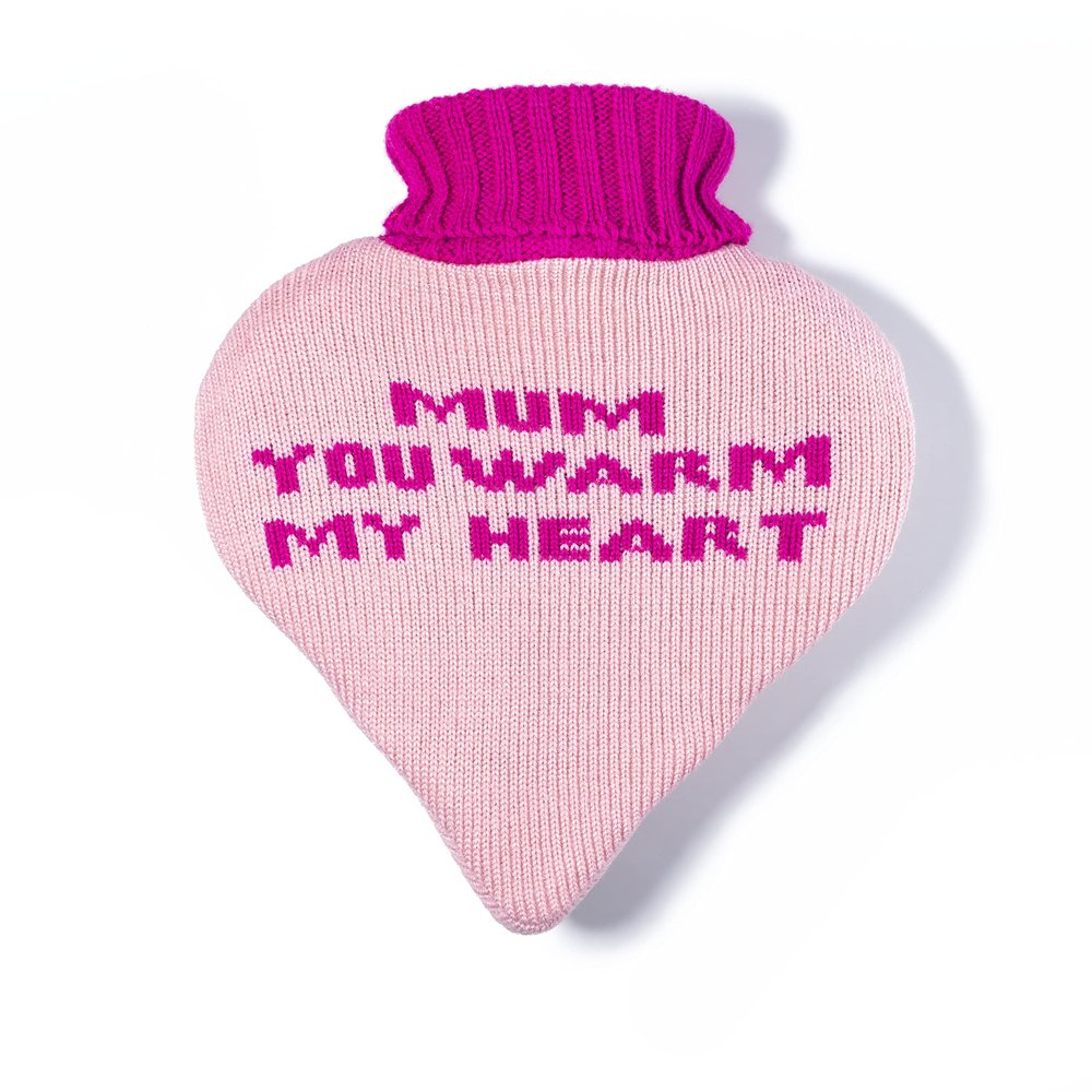 1L Natural Rubber Hot Water Bottle with Heart-Shaped Mother’s Cover
