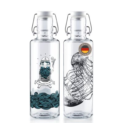 soulbottles Glass Water Bottle Set “Jellyfish & Soulsailor,” 2 x 600 ml