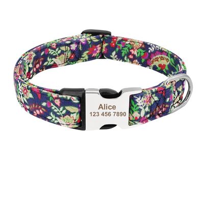 Personalized Nylon Dog Collar with Engraving, ID Tag for Puppies, Cats, and Small to Large Dogs, 1 Piece, 24 S