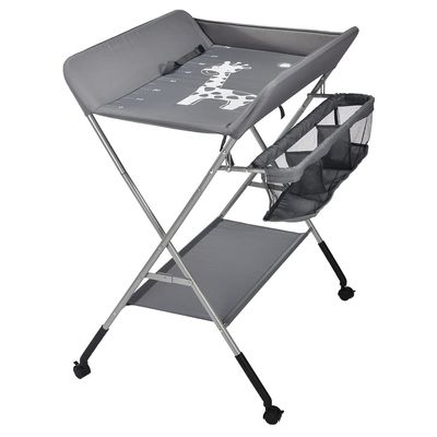 Supfine Foldable Changing Table for Newborns with Storage Basket and Safety Belt, Gray