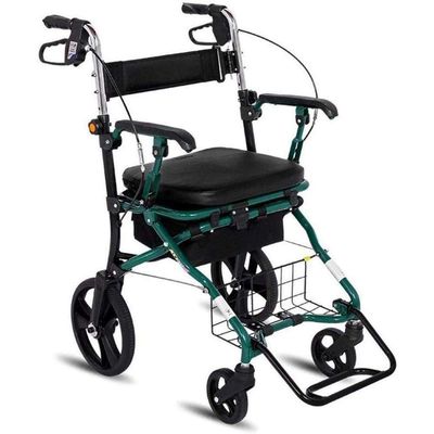 Foldable Walking-Frame Rollator with Height-Adjustable Seat and Lower Basket, Gray