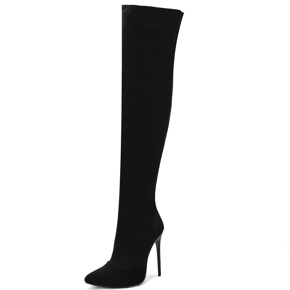CUTEHEELS Women's 12 cm Stiletto Pointed Over-the-Knee Boots (Black, 37)