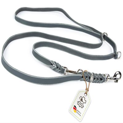 Large Dog Leather Leash, 3-Way Adjustable, Gray, 2.40 m, 20 mm
