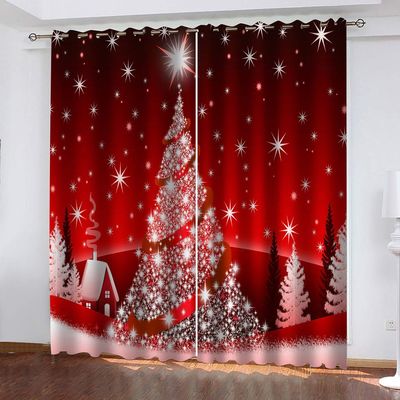 Blackout Curtains, 2-Piece Set, Red Christmas Tree Pattern, 210 x 110 cm