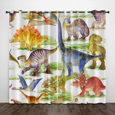 Green and Yellow Dinosaur Blackout Curtains, 2 Panels, 36 x 84 in
