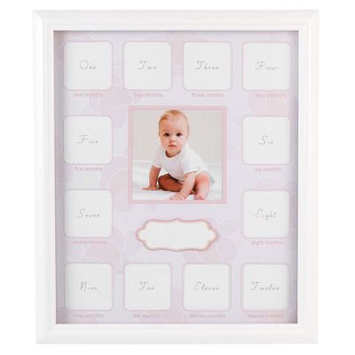 RENJIELI First-Year Baby Photo Moments 12-Month Keepsake Frame, Pink Little Surprise for Expectant Parents