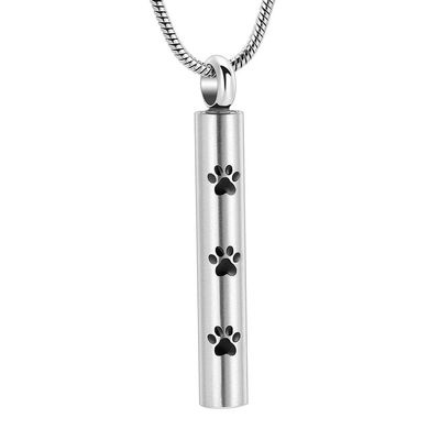 SHEIL Pet Memorial Jewelry, Engraved Dog/Pet Paw Print Cylinder Urn Necklace for Ashes