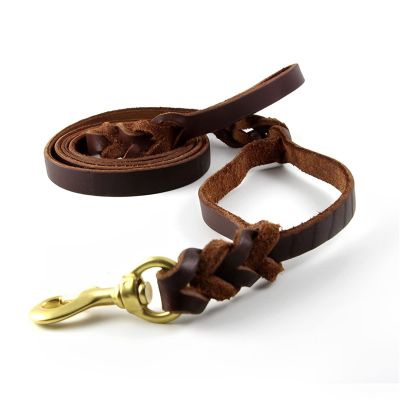 Double Handle Leather Dog Leash for Large Dogs