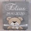 BotoBaby Personalized Baby Blanket with Name and Date of Birth – Baptism or Birth Gift (Gray – Teddy Brown) view 3