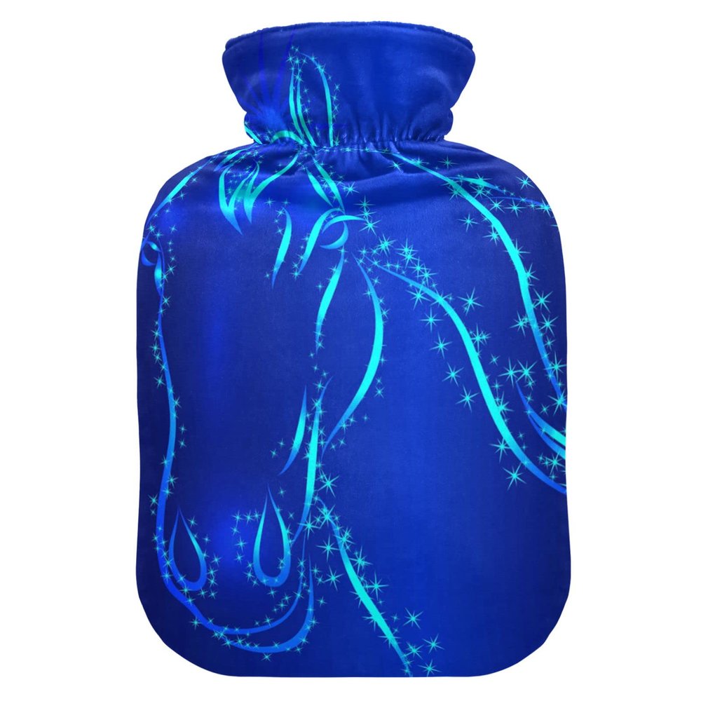 YOUJUNER Hot Water Bottle with Galaxy Blue Horse Cover, 2 L