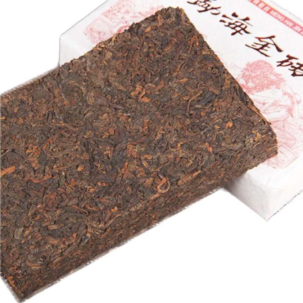 Menghai Golden Brick Ripe Pu'er Tea, Aged Old-Tree Tea, Mellow Black Tea, 250 g