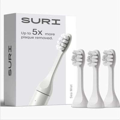 SURI Recyclable Plant-Based Electric Toothbrush Heads, Sea Mist, 3-Pack