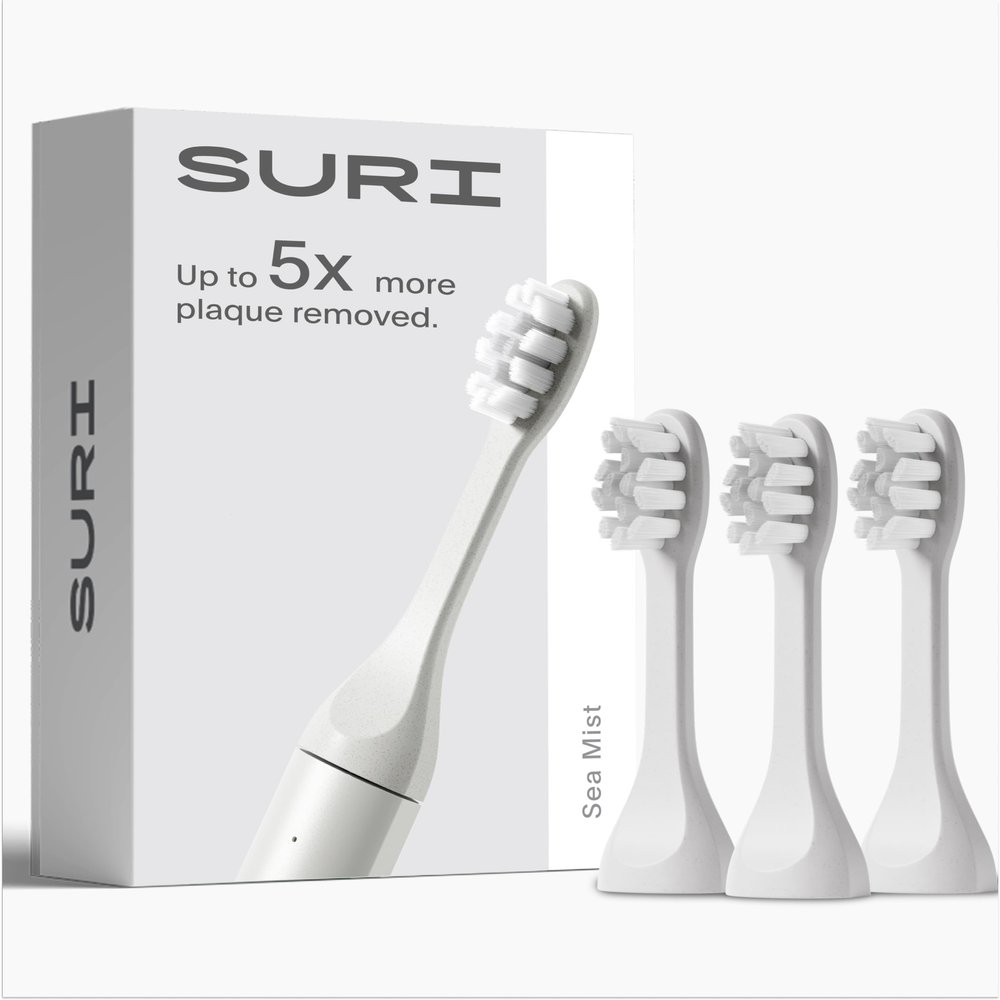 SURI Recyclable Plant-Based Electric Toothbrush Heads, Sea Mist, 3-Pack