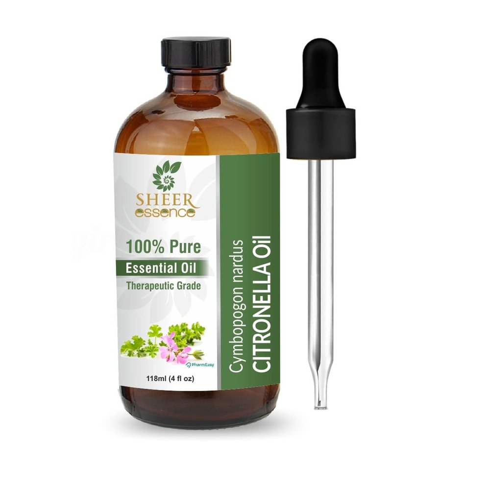 Sheer Essence Citronella Essential Oil, 118 ml, 100% Pure and Natural, Therapeutic Oil with Premium Glass Dropper