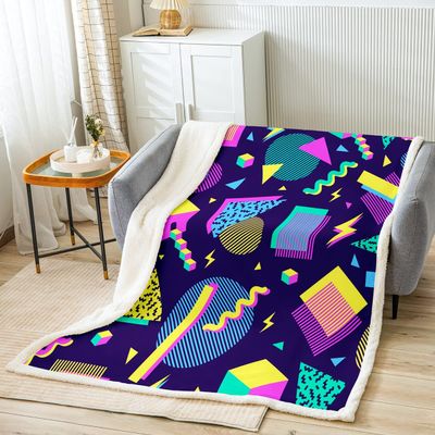 Memphis-Style Abstract Colorful Dots Sherpa Throw Blanket, 100 x 130 cm