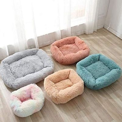 THCBD Square Dog and Cat Bed with Side Cover, Medium Plush Sofa Hut