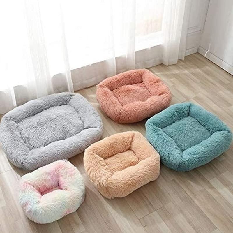THCBD Square Dog and Cat Bed with Side Cover, Medium Plush Sofa Hut