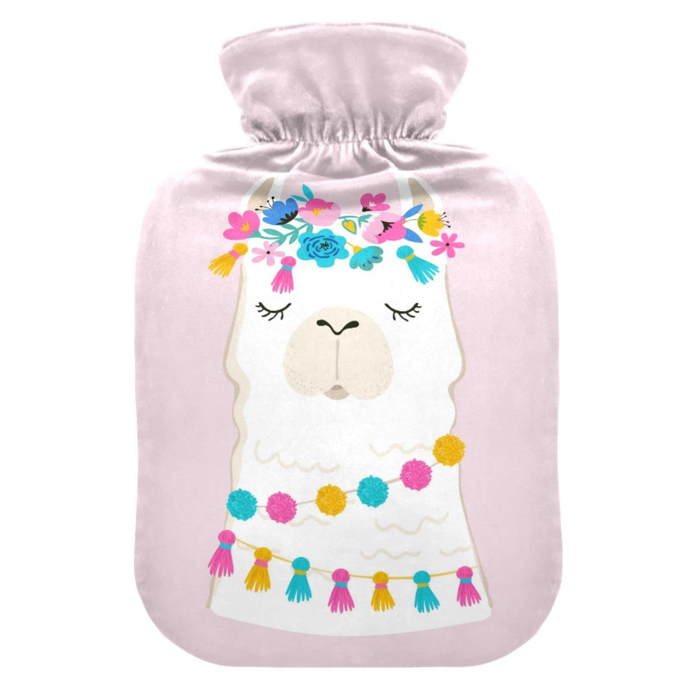 YOUJUNER Hot Water Bottle with Alpaca-Llama Print Cover, 1 L