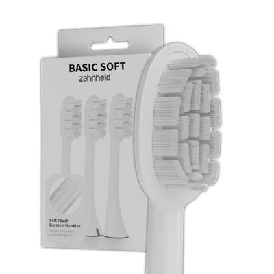 Zahnheld Basic Soft Brush Heads 3-Pack for Gero G2 & G3, Soft, White