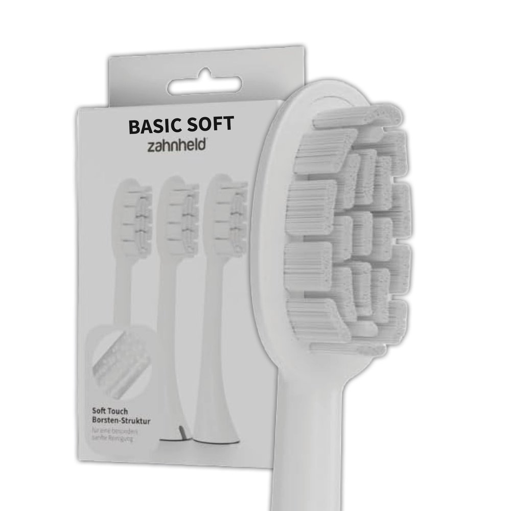 Zahnheld Basic Soft Brush Heads 3-Pack for Gero G2 & G3, Soft, White
