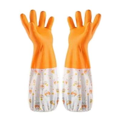 BOSUGE Kitchen Gloves, 2 Pairs of Lined Rubber Cleaning Gloves, Long Dishwashing Gloves, Orange Sheep