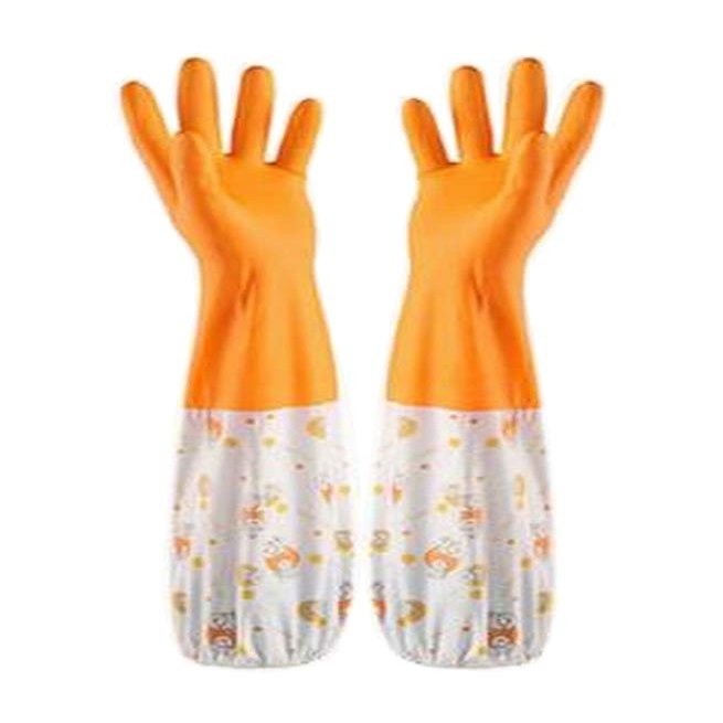 BOSUGE Kitchen Gloves, 2 Pairs of Lined Rubber Cleaning Gloves, Long Dishwashing Gloves, Orange Sheep