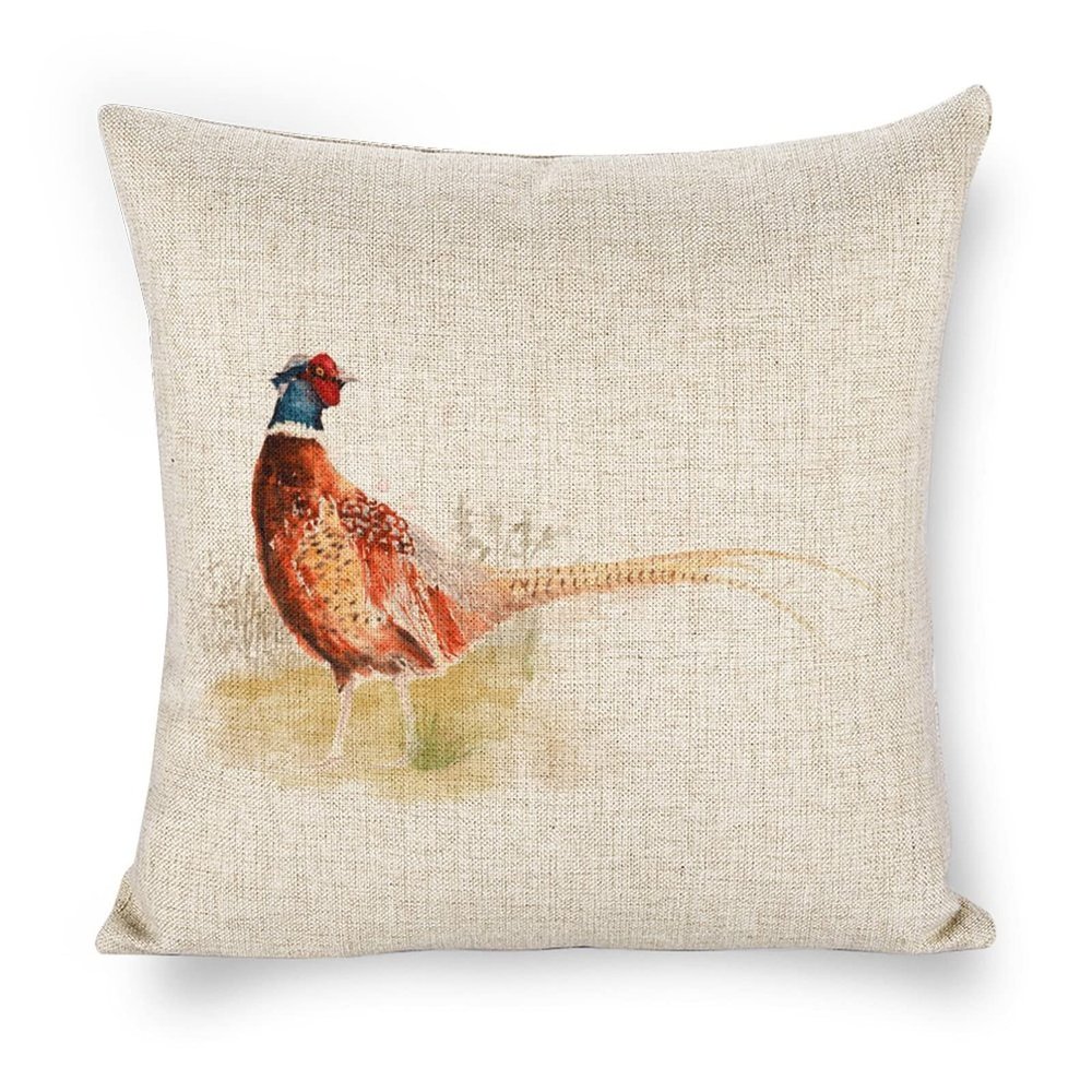 Icotoibabie Linen Pillow Cover, Pretty Pheasant, 18 x 18 in, Double-Sided