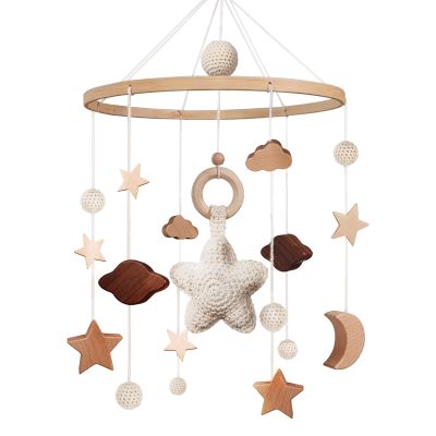 SWECOMZE Baby Crib Mobile with Stars, Wooden Hanging Wind Chime for Girls