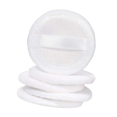 Cotton Makeup Powder Puffs with Strap, White, 5 Pieces