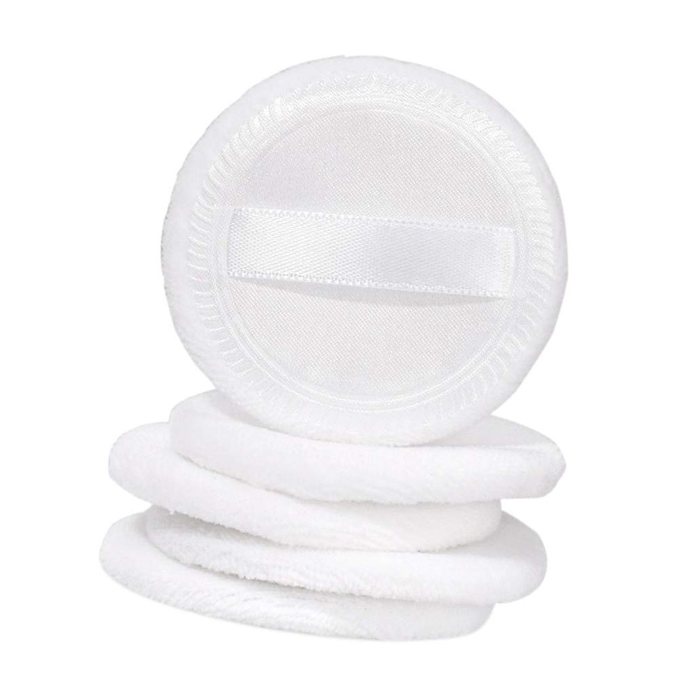 Cotton Makeup Powder Puffs with Strap, White, 5 Pieces